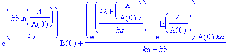 exp(kb*ln(A/A(0))/ka)*B(0)+(exp(kb*ln(A/A(0))/ka)-exp(ln(A/A(0))))/(ka-kb)*A(0)*ka