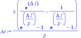 As := b/p*(1/(exp(Delta/p*I)-1)*exp(Delta*I)-1/(exp(Delta/p*I)-1))