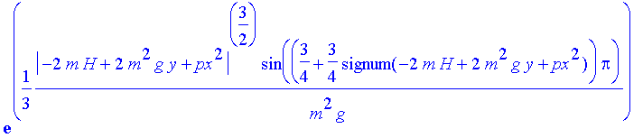 Rwurf := exp((-(y-H/m/g+1/2/m^2/g*px^2-1/2*g*t^2*signum(t))^2-(x-px/m*t)^2)/s^2)*exp(1/3*1/m^2/g*abs(-2*m*H+2*m^2*g*y+px^2)^(3/2)*sin((3/4+3/4*signum(-2*m*H+2*m^2*g*y+px^2))*Pi))*cos(-1/3*1/m^2/g*abs(-...