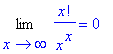 Limit(x!/(x^x),x = infinity) = 0