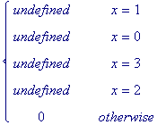 PIECEWISE([undefined, x = 1],[undefined, x = 0],[un...