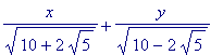 x/(sqrt(10+2*sqrt(5)))+y/(sqrt(10-2*sqrt(5)))