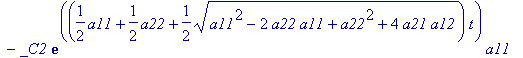 {y(t) = 1/2*(-_C1*exp((1/2*a11+1/2*a22-1/2*sqrt(a11...