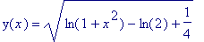 y(x) = sqrt(ln(1+x^2)-ln(2)+1/4)