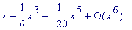 series(1*x-1/6*x^3+1/120*x^5+O(x^6),x,6)