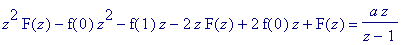 z^2*F(z)-f(0)*z^2-f(1)*z-2*z*F(z)+2*f(0)*z+F(z) = a...