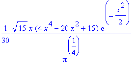 1/Pi^(1/4)*exp(-1/2*x^2), 2^(1/2)/Pi^(1/4)*x*exp(-1/2*x^2), 1/2*2^(1/2)*(-1+2*x^2)*exp(-1/2*x^2)/Pi^(1/4), 1/3*3^(1/2)*x*(2*x^2-3)*exp(-1/2*x^2)/Pi^(1/4), 1/12*6^(1/2)*(3-12*x^2+4*x^4)*exp(-1/2*x^2)/Pi...